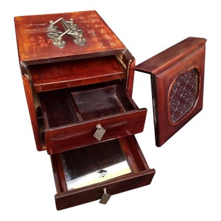 Antique Late 19th Century Qing Dynasty Chinese Lacquer Travelling Jewellery Case For Sale