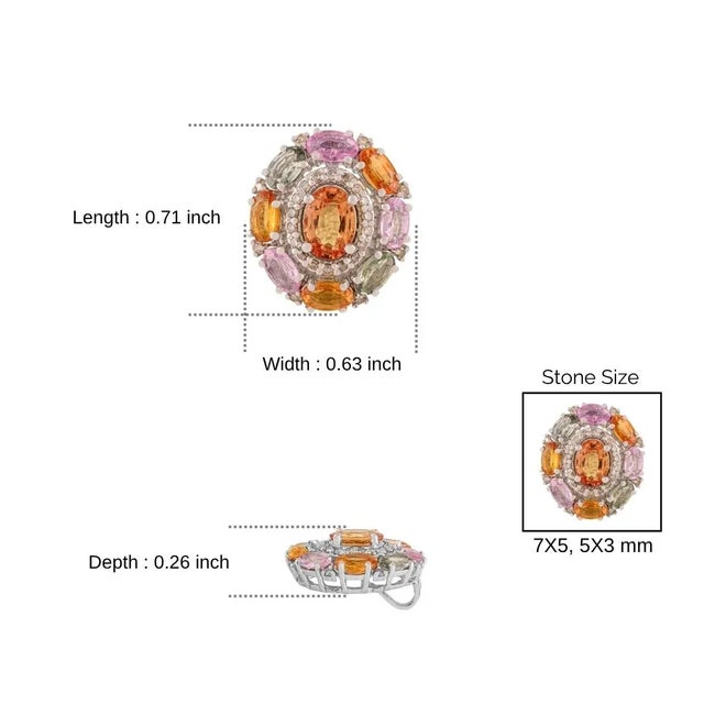 Art Deco 4.65 CTW Multi Sapphire Cluster Silver Pendant With Diamond - Carat&her For Sale - Image 9 of 11