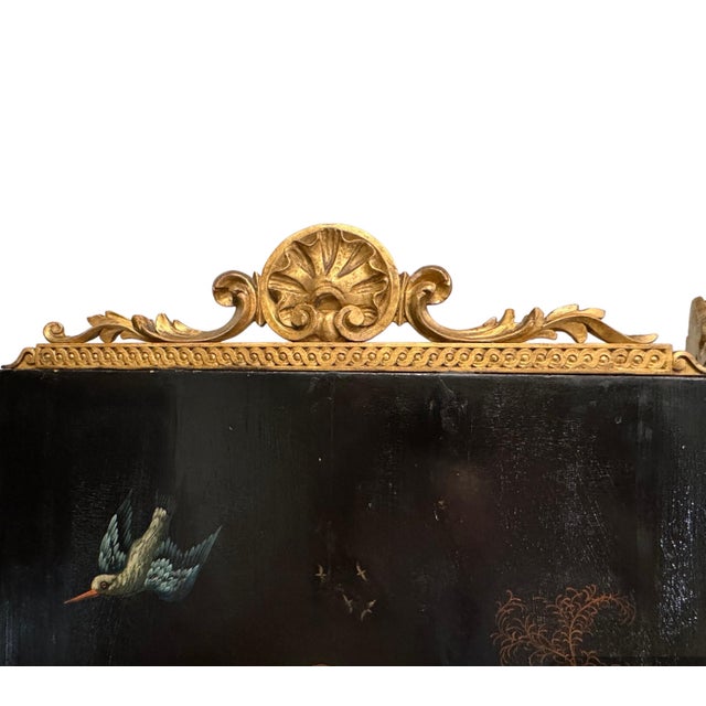 19th Century Painted & Gilt Decorated 4 Panel Screen For Sale - Image 9 of 11