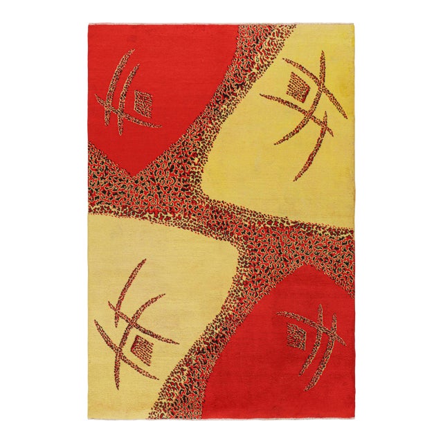 Vintage Zeki Müren Rug With Red and Gold Geometric Pattern From Rug & Kilim For Sale