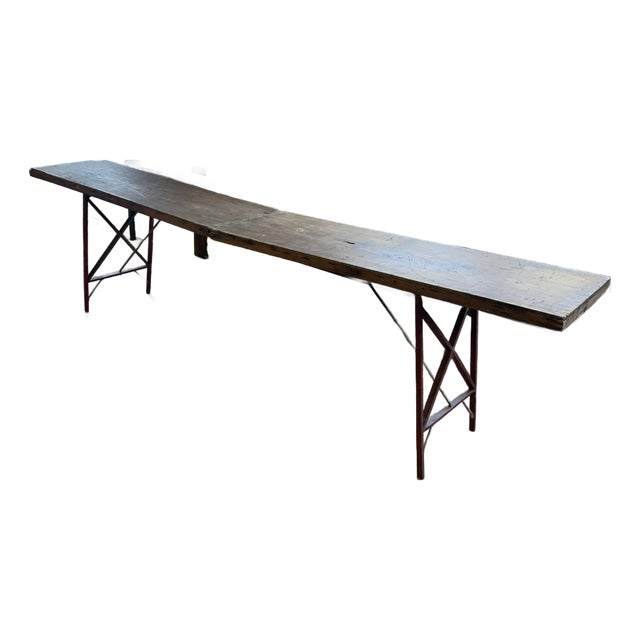 Rare Nine Foot Antique Handmade Wooden Folding Wallpaper Table For Sale