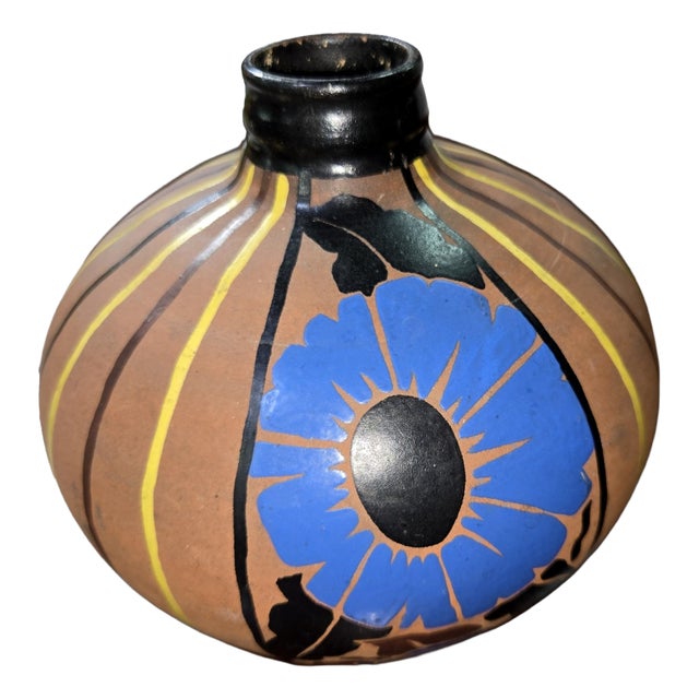 Art Nouveau Spherical Ceramic Vase with Painted Decoration from Mael, 1930s For Sale
