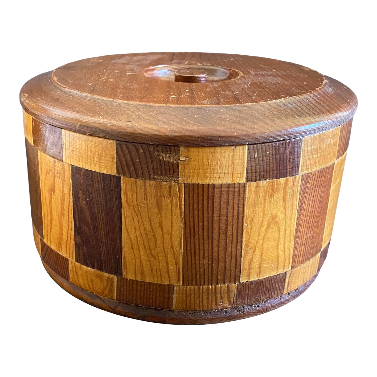 1950s Mid-Century California Redwood Checkerboard Pattern Box | Chairish