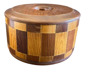 1950s Mid-Century California Redwood Checkerboard Pattern Box