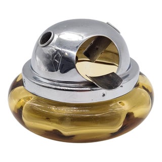 Space Age Ashtray in Orange Glass and Chrome-Plated Metal, 1970s For Sale