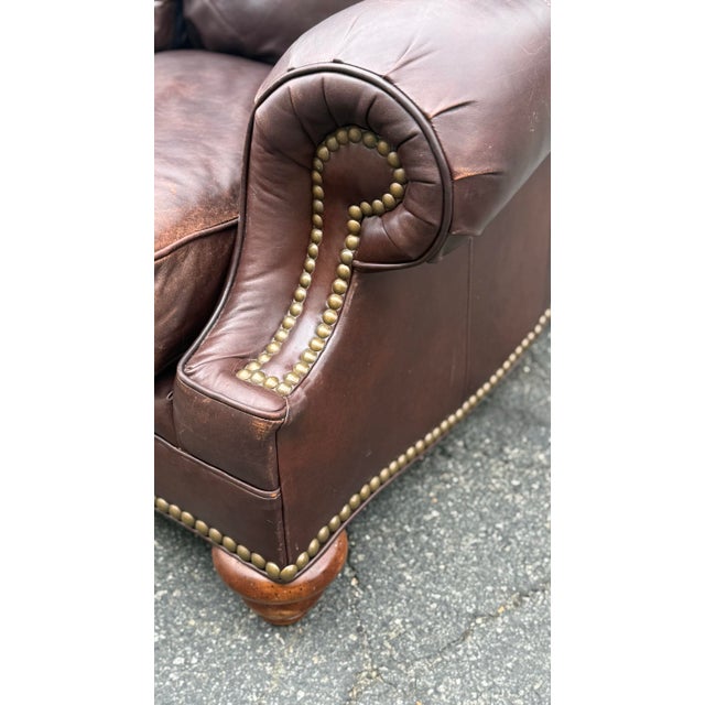 Hickory Galleries by Wesley Hall Rolled Arm Leather Sofa For Sale - Image 9 of 10