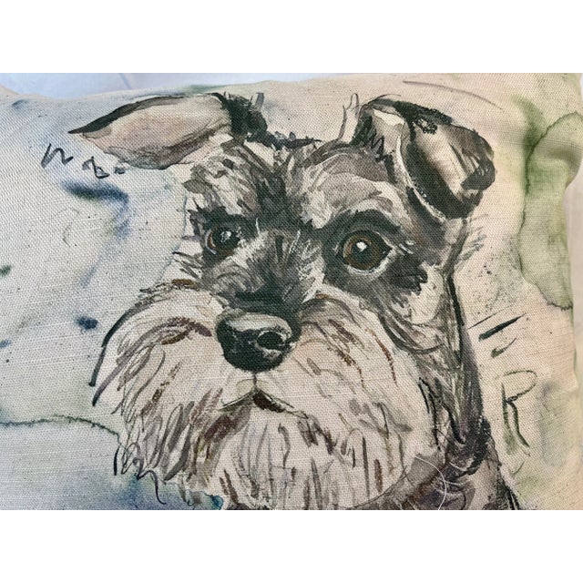 Square Pillow Decorated With a Silver Schnauzer Dog Portrait - Made in the U K For Sale - Image 4 of 12