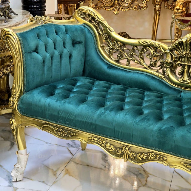 Baroque Style Green Velvet Settee Tufted For Sale - Image 14 of 14