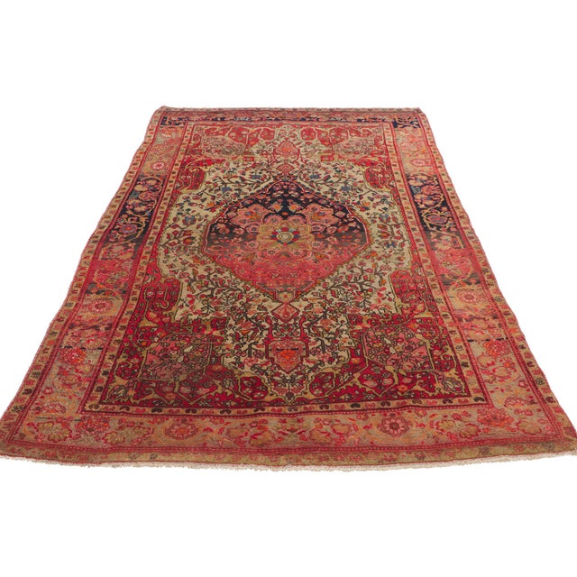 Rustic Antique Persian Sarouk Farahan Rug - 04'00 X 06'08 For Sale - Image 3 of 8