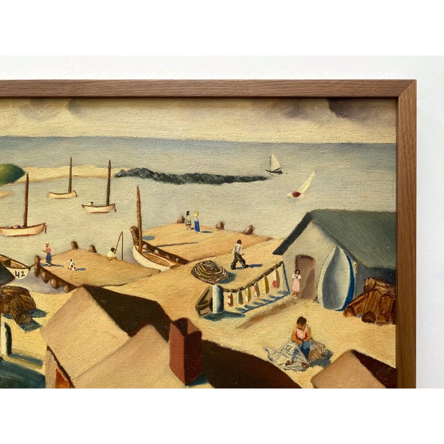Frank Carson Vintage 1942 Modernist " Provincetown Bay Beach, Waterfront Seascape " Framed Original Signed Post-Impressionist Oil Painting For Sale - Image 10 of 16