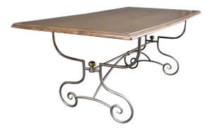 French Style Scrolled Polished Steel & Walnut Dining Table