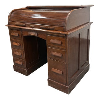 Victorian Lebus Manner Oak Roll Top Desk For Sale