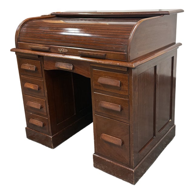 Victorian Lebus Manner Oak Roll Top Desk For Sale