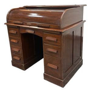Victorian Lebus Manner Oak Roll Top Desk