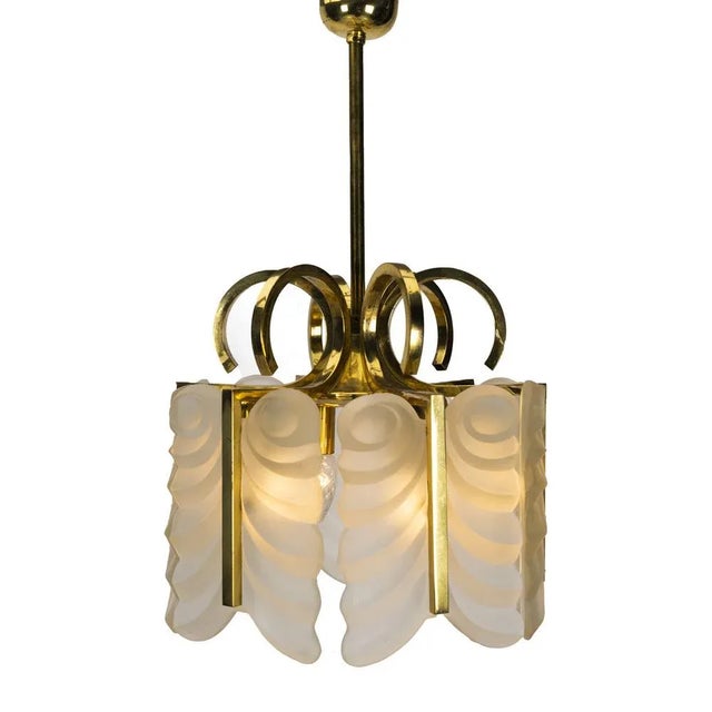 Gold Brass and Glass Pendant Lamp by Carl Fagerlund for Orrefors, 1960s For Sale - Image 8 of 10