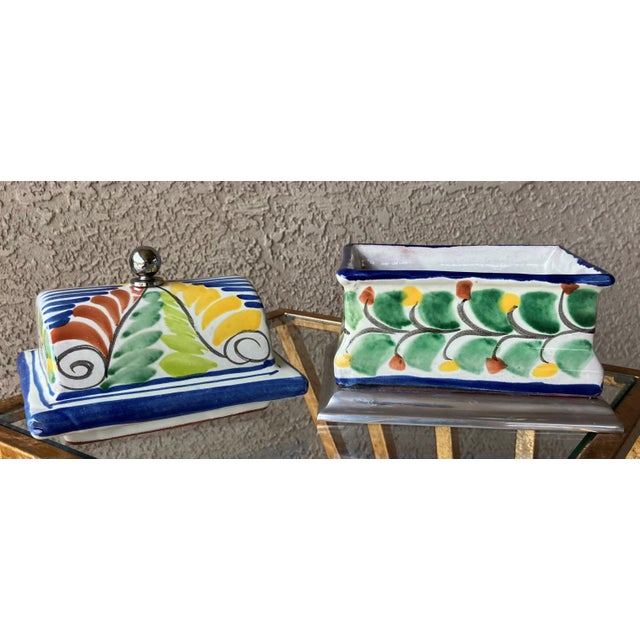 Colorfully Charming Late 20th-Century Talavera Lidded Box on Pewter Pedestal Base, Mexico For Sale In Austin - Image 6 of 11