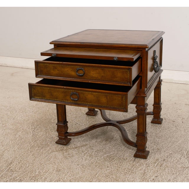 Traditional Theodore Alexander Leather Top Distressed Mahogany End Table For Sale - Image 3 of 12