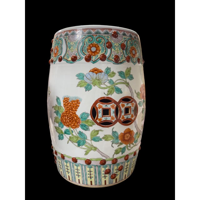 1960s Chinese Porcelain Set of Two (2) Porcelain Famille Verte Garden Seats For Sale - Image 6 of 9