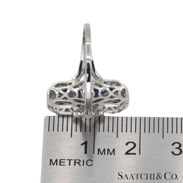 Platinum (950) Natural Diamond and Natural Sapphire Elegant Ring For Sale - Image 11 of 11