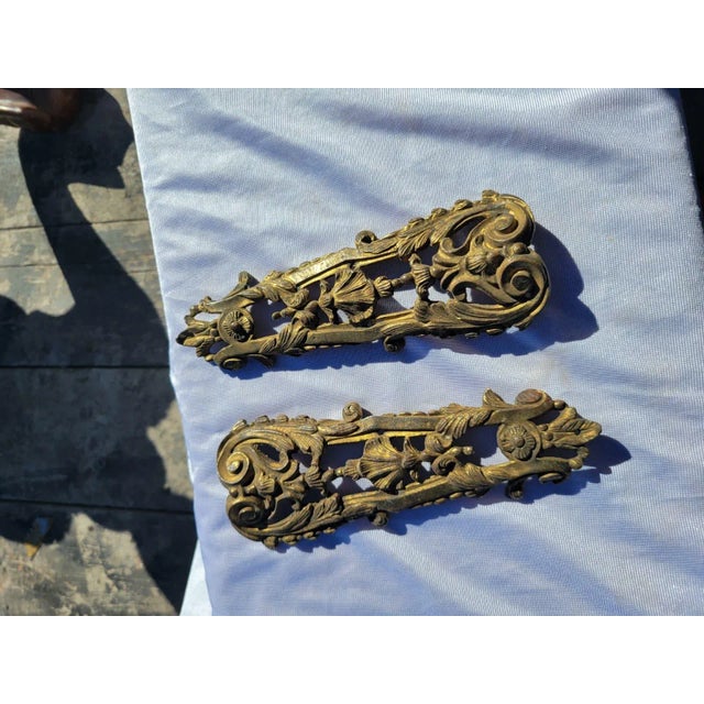 French 19th C French Ormolu Bronze Mounts Pair Gilt Gold Furniture Appliques For Sale - Image 3 of 10