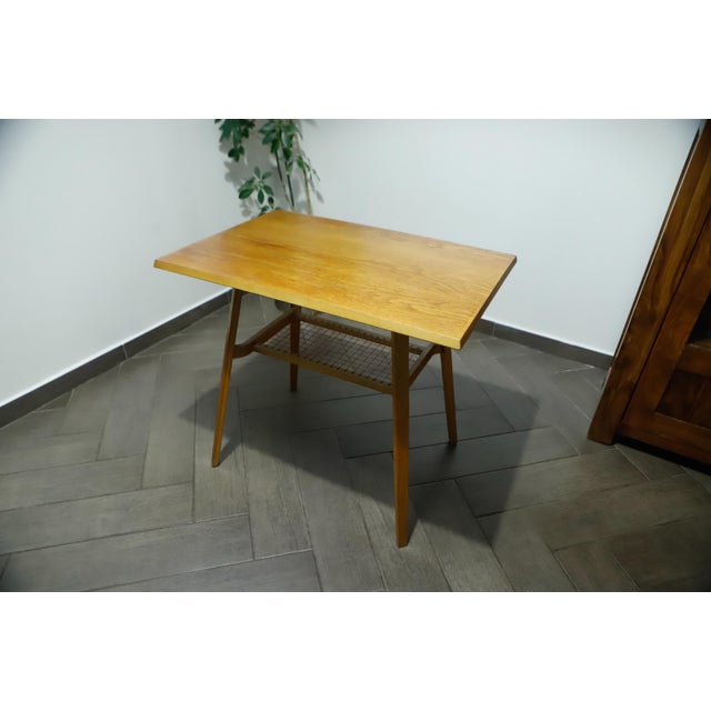 1960s Brussels Table with Red Woven Shelf by Dřevopodnik Holešov, 1960s For Sale - Image 5 of 14
