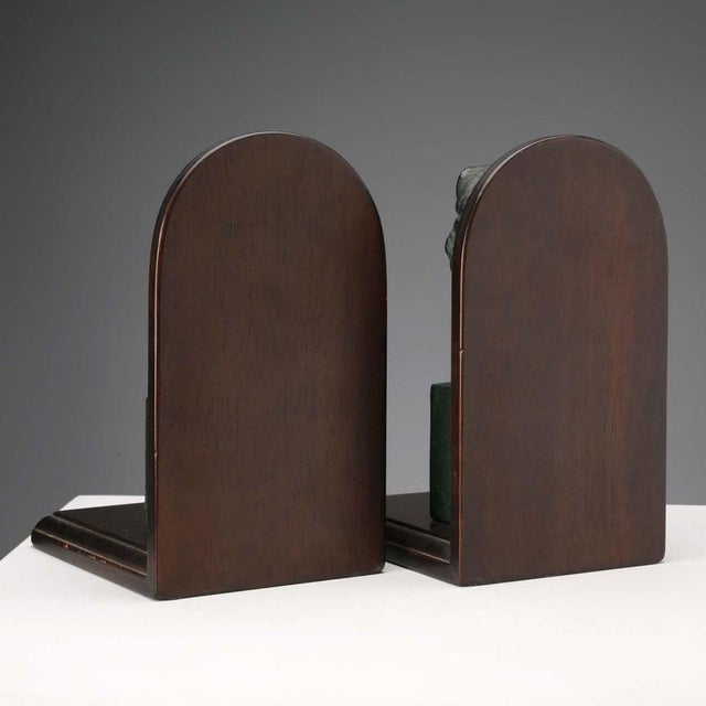 Bronze and Wood Bookends, Set of 2 For Sale - Image 10 of 11