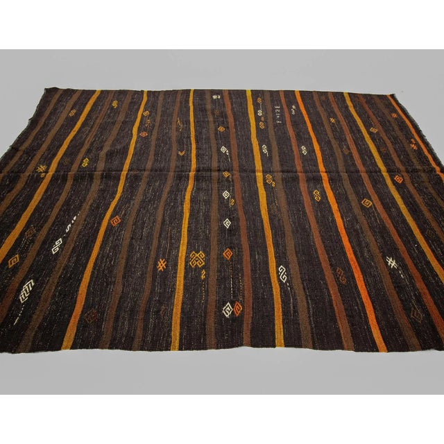 Mid-Century Modern Vintage Brown & Orange Striped Kilim Rug-7'3'x10'2" For Sale - Image 3 of 7