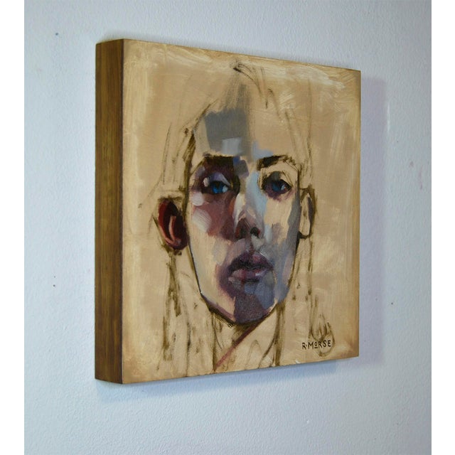 Contemporary Piercing Blues by Ryan Morse | Oil on panel Portrait of a person with blue eyes. For Sale - Image 3 of 3