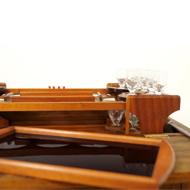 1950s British 'Pop-Up' Liquor Cabinet Bar Cart in Burl Wood For Sale - Image 9 of 15