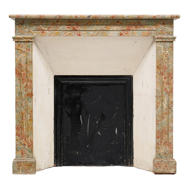 Antique 19th Century Wooden Fireplace in Faux Marble For Sale