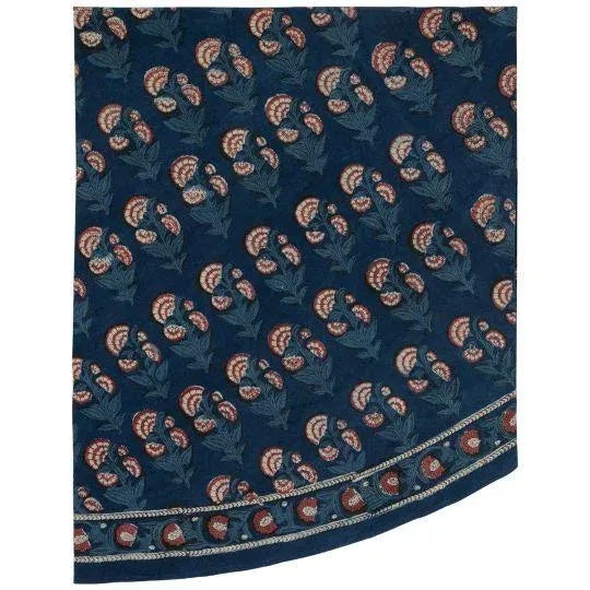 Blue Carnation 90-Inch Indigo/Brick Red Round Tablecloth For Sale - Image 8 of 8