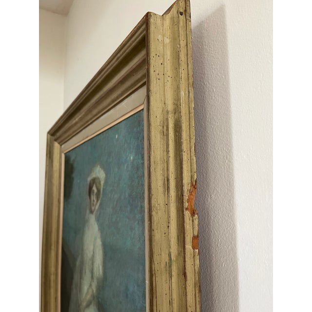 Mid 19th Century Mid 19th Century Ethereal Swedish Portrait Painting of a Woman Wearing a White Gown For Sale - Image 5 of 10