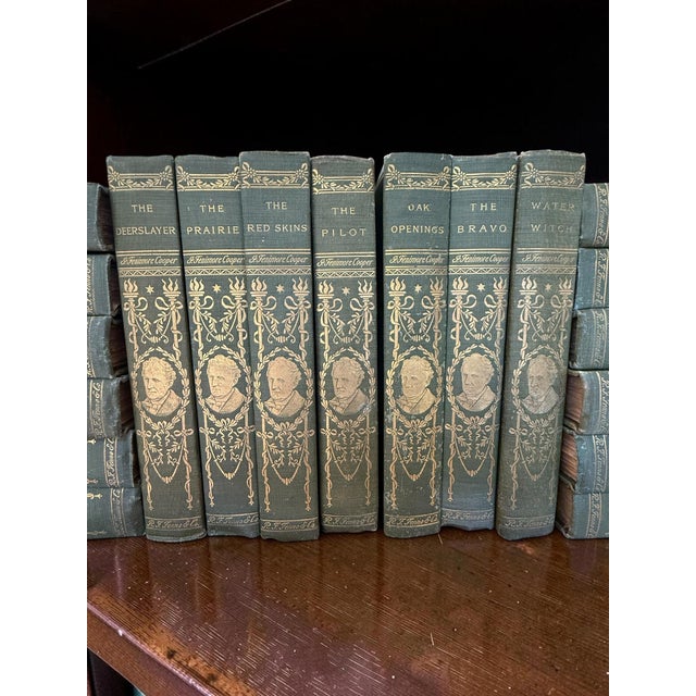 Antique Green Gold Decorative Book Set of 25 James Fenimore Cooper For Sale - Image 10 of 17