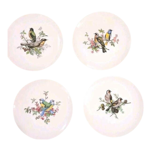 1950s 4 Pc Andrea by Sadek Bird 8" Plate White Salad Cake Nature Sparrow #9050 Bavaria