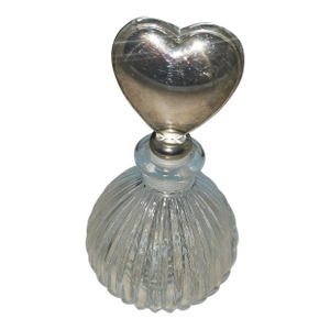 Vintage Ribbed Glass and International Silverplated Heart Shaped Perfume Stopper/Bottle