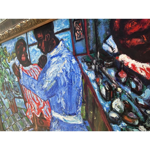 Mid 20th Century Post Impressionist Figural Oil on Canvas 'Franks Barber Shop' Signed Victor J. Silvestri For Sale - Image 4 of 11