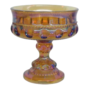 Kings Crown Thumbprint Indiana Carnival Glass Amber Compote Candy Dish