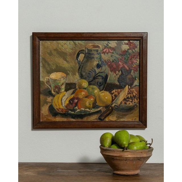 Oil on Panel Still Life With Fruit and Vessels by L. R. In Wooden Frame For Sale In Greensboro - Image 6 of 10