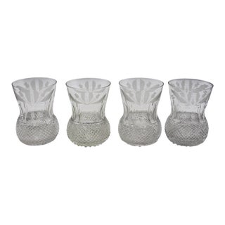 Circa 1950s Scottish Set of 4 Thistle Glasses For Sale