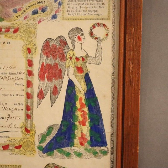 Folk Art Pa German Fraktur Taufschein Watercolor & Ink Birth/Baptismal Certificate C1857 For Sale - Image 3 of 12