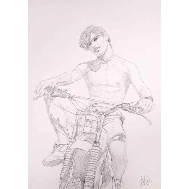 Anthony Roaland, The Boy on the Motorcycle, Original Drawing, 1982 For Sale