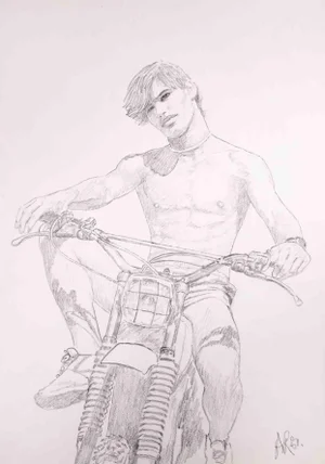 Anthony Roaland, The Boy on the Motorcycle, Original Drawing, 1982
