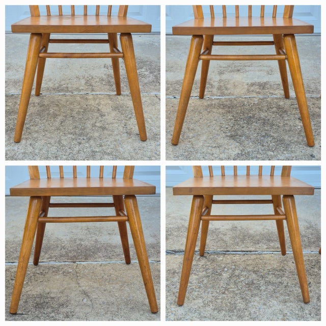 Wood Midcentury Modern Russel Wright for Conant Ball Solid Birch Spindle Back Dining Chairs, Set of 4 For Sale - Image 7 of 17