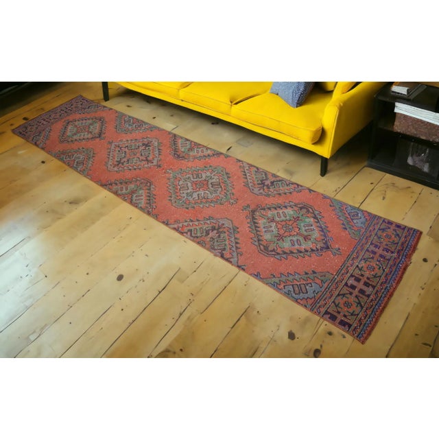 Renaissance Faded Colors Oushak Runner - Distressed Low Pile Hallway Rug 2'9″ X 12' For Sale - Image 3 of 12