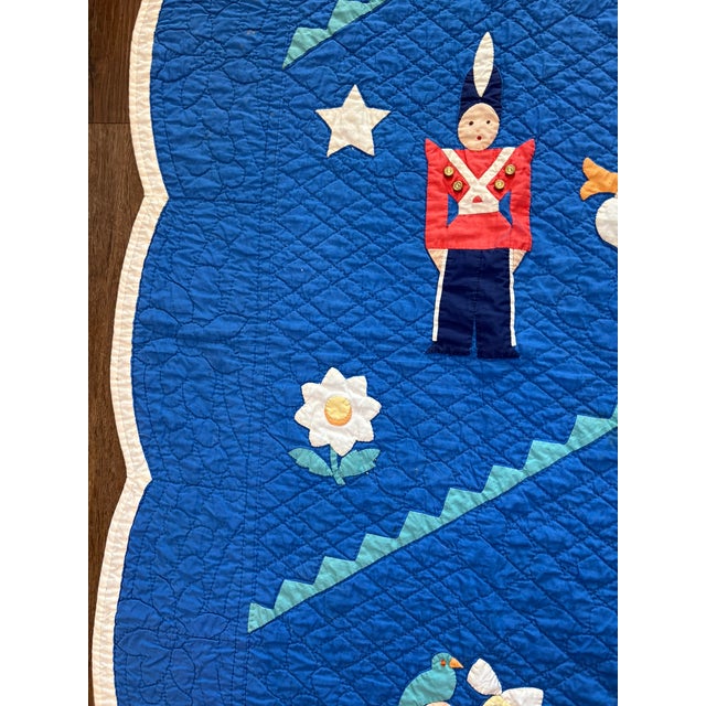 Blue 1930s Antique Handmade Dutch Folk Art Applique Child’s Nursery Quilt Textile Art For Sale - Image 8 of 14