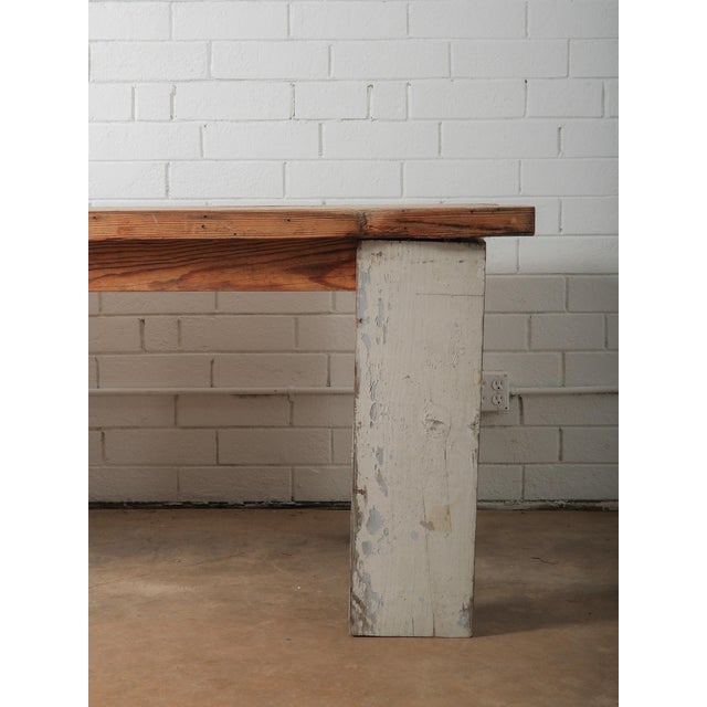Farmhouse Mid 20th Century Rustic Farmhouse Dining Table With Natural Wood Slice Inlays and Painted Base For Sale - Image 3 of 11