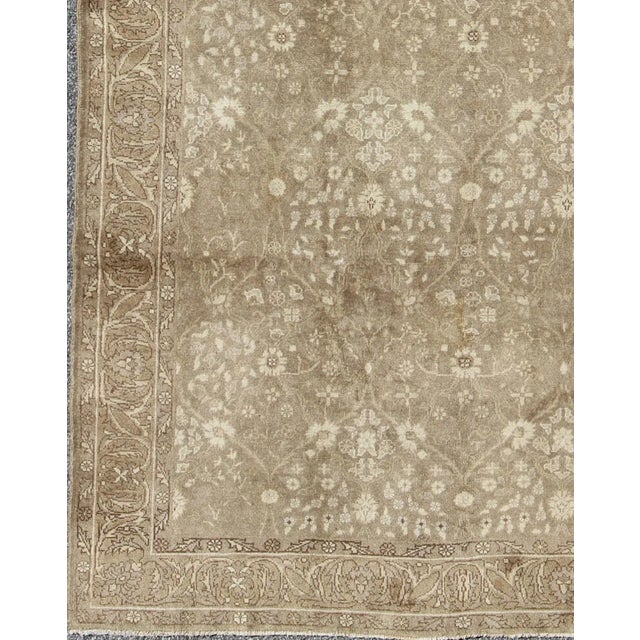 Turkish Antique Turkish Oushak Rug With All-Over Botanical Pattern in Taupe and Neutrals For Sale - Image 3 of 6
