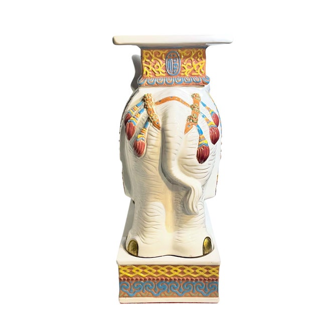 Vintage Hollywood Regency Style Glazed Terracotta Elephant Garden Seat Stool For Sale - Image 6 of 17
