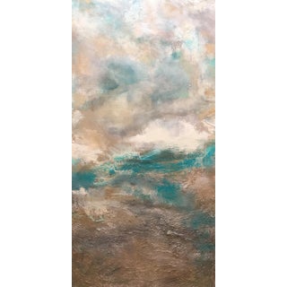 "Dream" Original Abstract Seascape Coastal Aqua Painting ~ Large Teal Green Art With Beach Sand For Sale