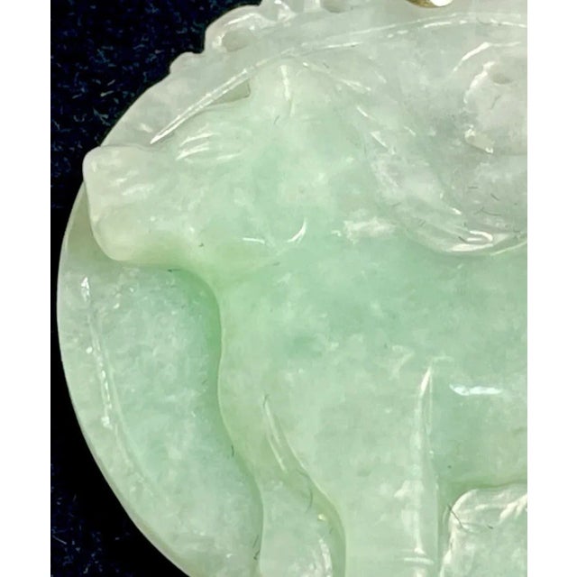 Jadeite Jade in 14k Gold Apple Green Carved Pendant For Sale - Image 4 of 5